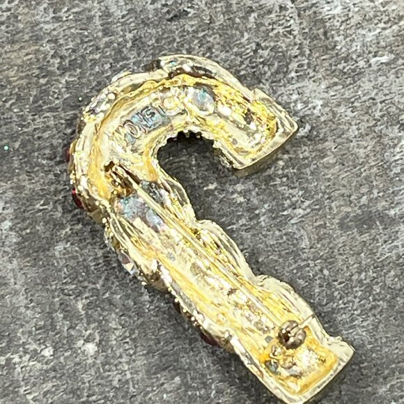 Vintage Signed Monet Sparkling Rhinestone Candy Cane Christmas Brooch Pin - Picture 5 of 10